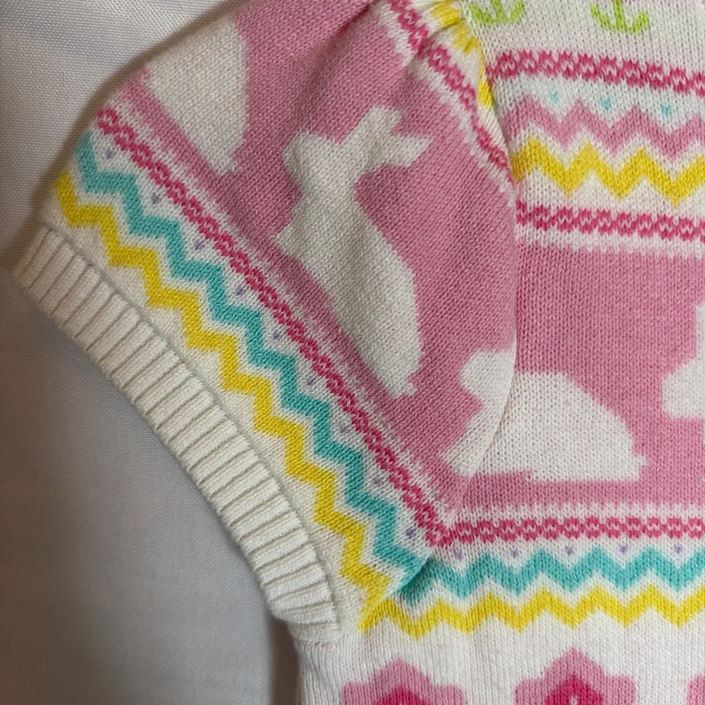 Gymboree Bunny Spring Flower Easter Intarsia Cotton Knit Sweater Dress Sz 8 EUC